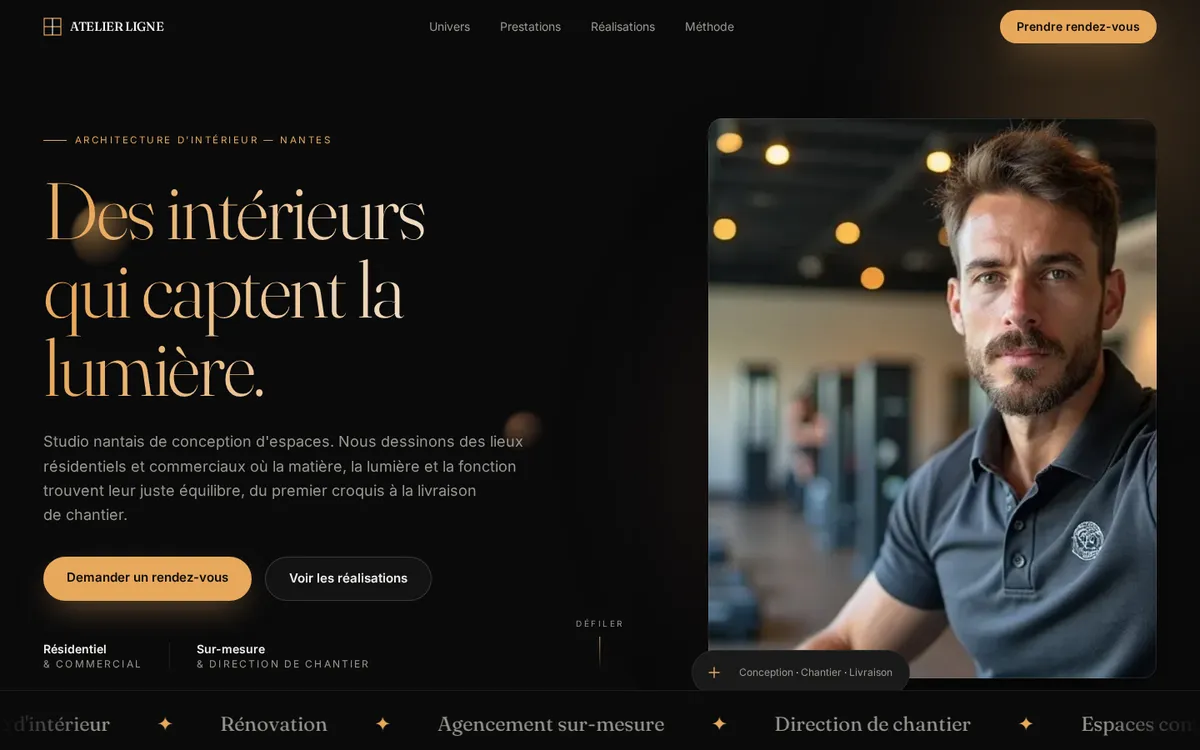 Aperçu du site ATELIER LIGNE — Dark immersif portfolio