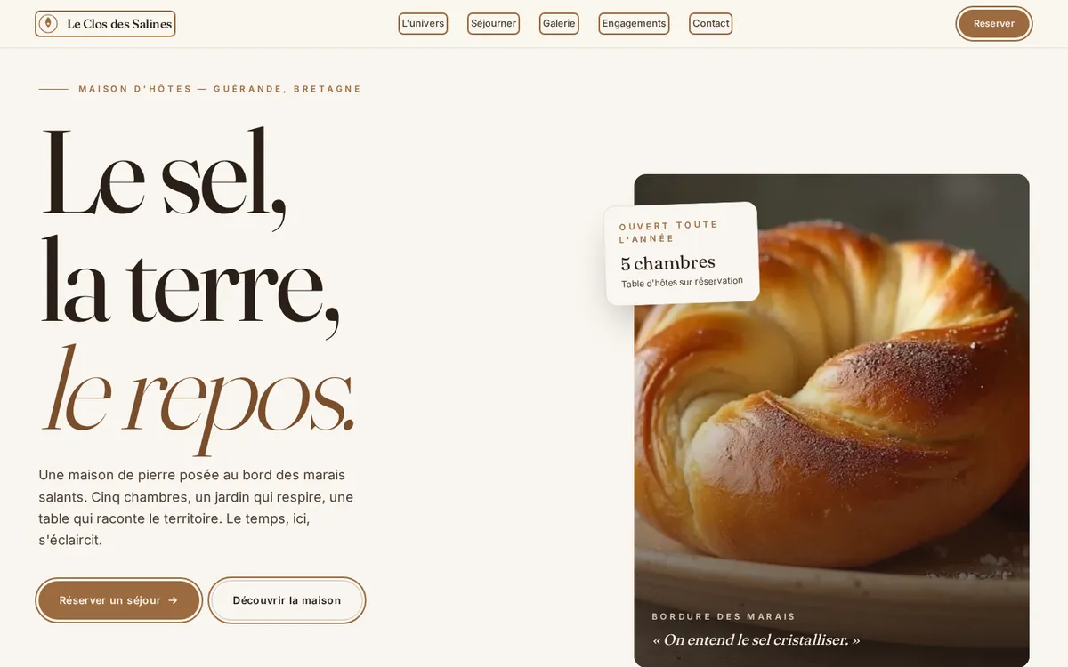 Aperçu du site LE CLOS DES SALINES — Éditorial terre & crème