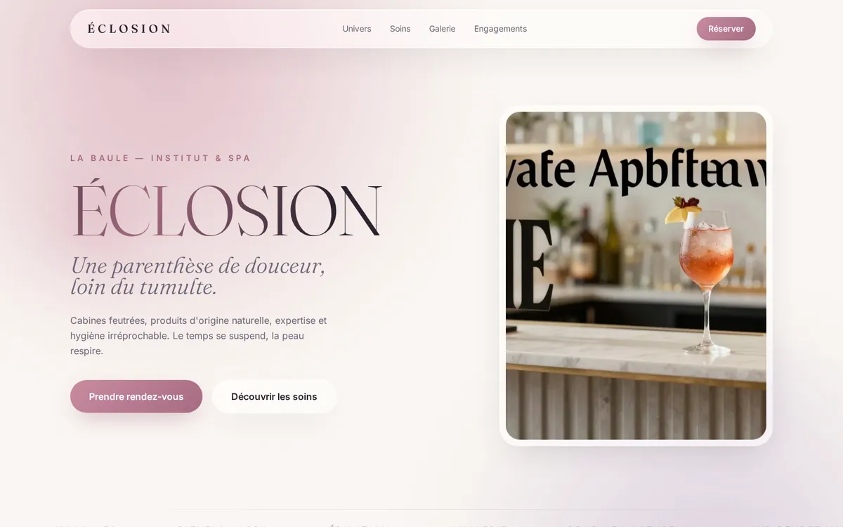Aperçu du site ÉCLOSION — Aurora / glass moderne