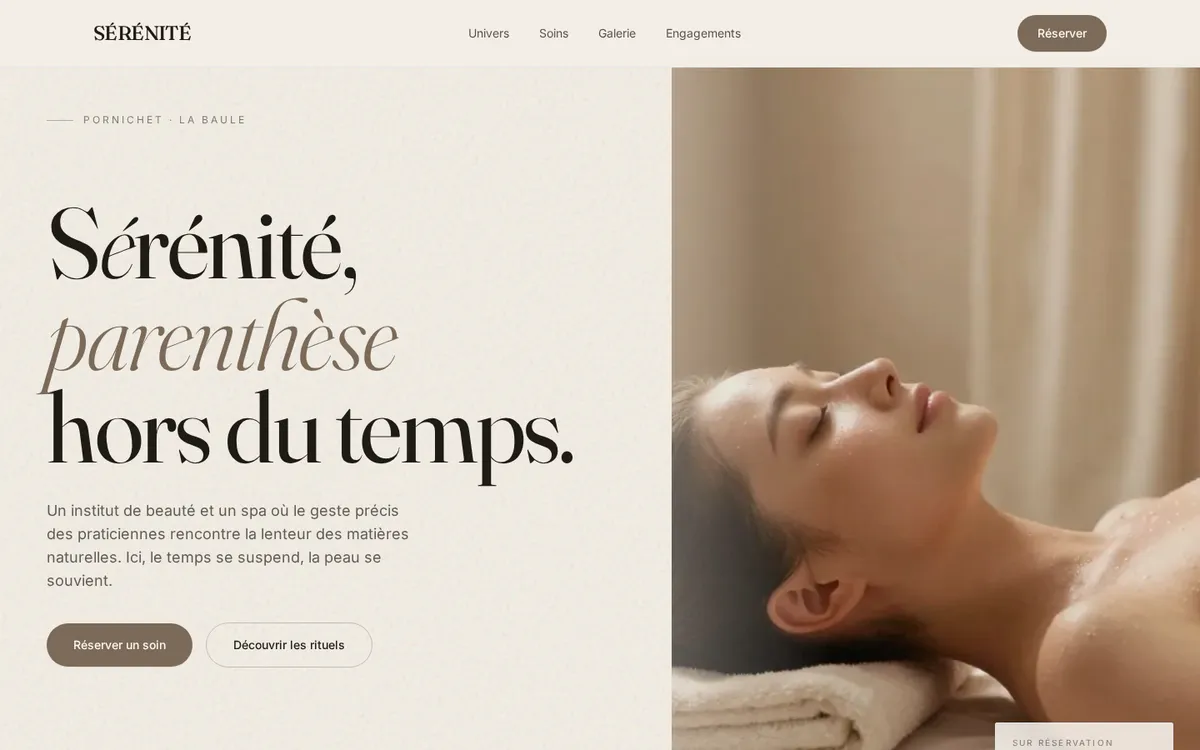 Aperçu du site SÉRÉNITÉ — Warm minimalist